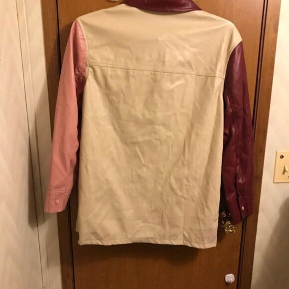 Colorblock Faux Leather Shirt Jacket Shacket 90s 70s Snap button Y2K M - Picture 11 of 16